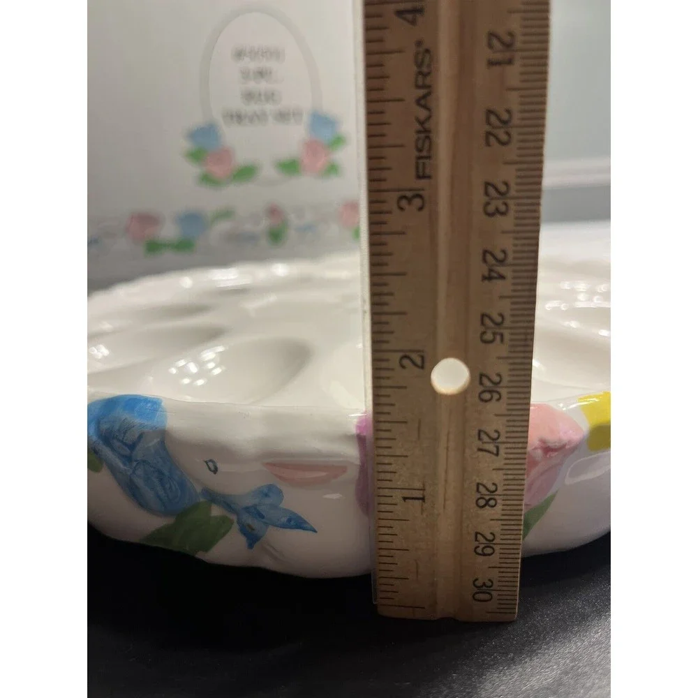 Ceramic Easter Egg Plate with Bunny Rabbit Salt n Pepper Shakers IOB